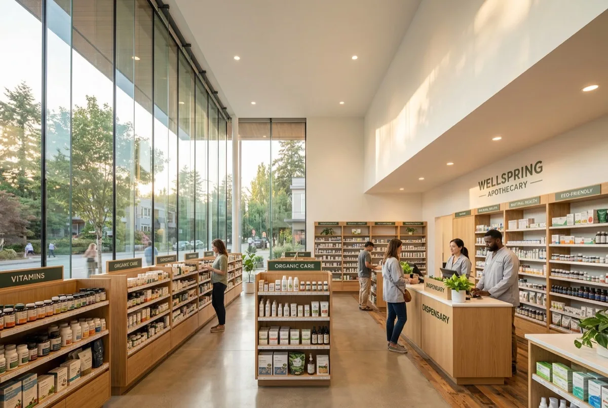 Bright modern retail store interior with 3M Daylight Redirecting Film bouncing natural light deep off white ceilings