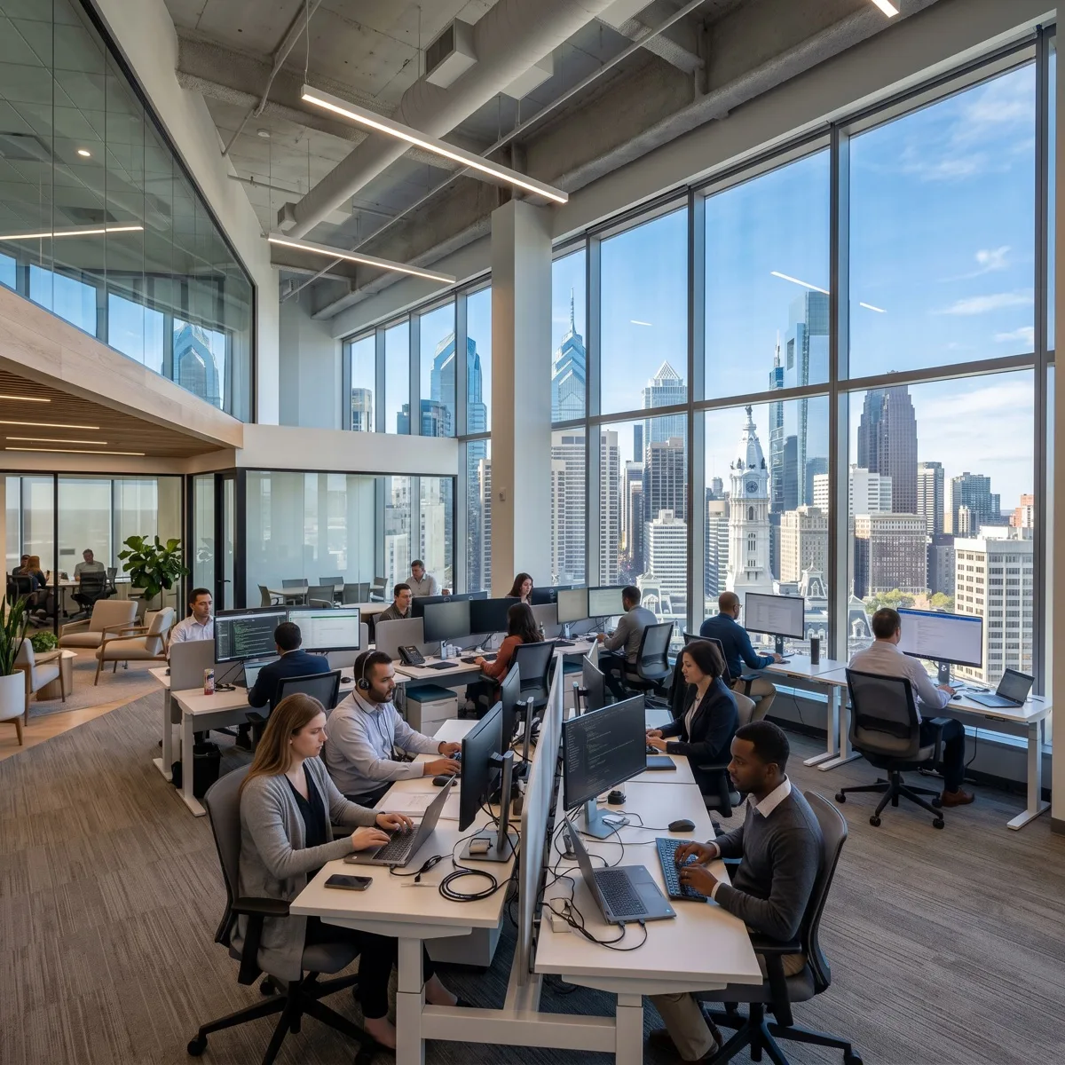 Modern Philadelphia Center City office with 3M Sun Control window film on floor-to-ceiling glass