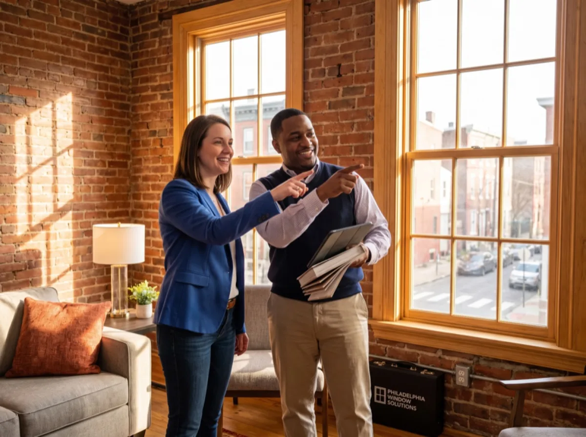 Window film consultant meeting with a Philadelphia homeowner during a free consultation