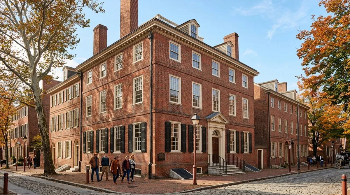 Historic Philadelphia brick building with original windows protected by anti-graffiti film