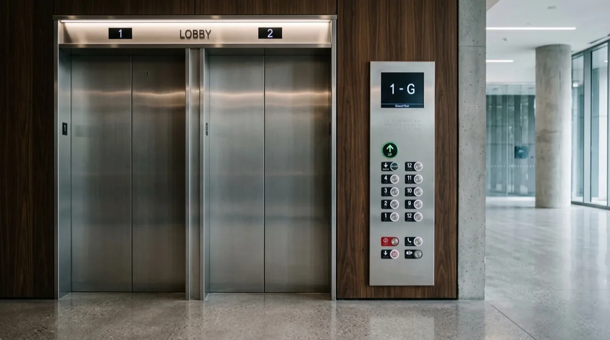 Brushed stainless steel elevator panels protected with Metal Shield anti-graffiti film