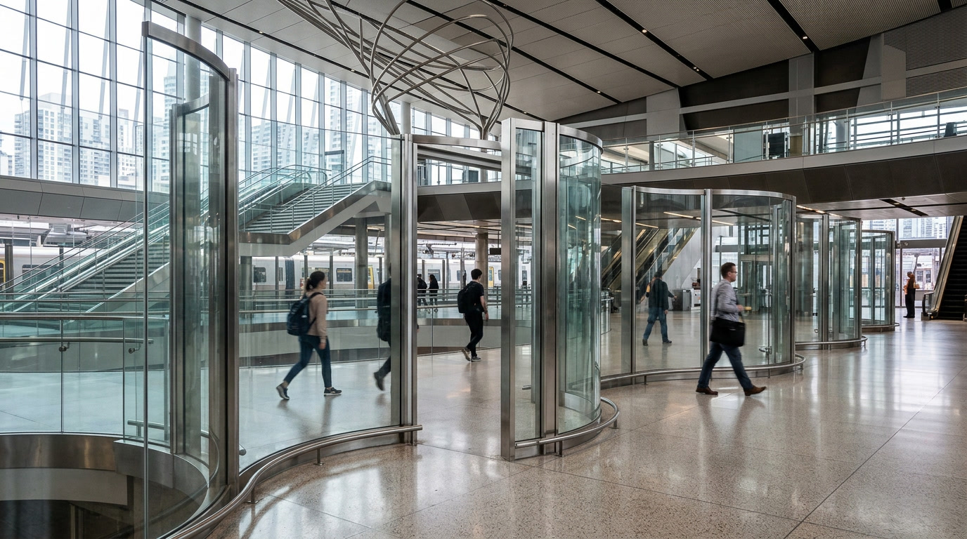Transit station glass panels protected with anti-graffiti film