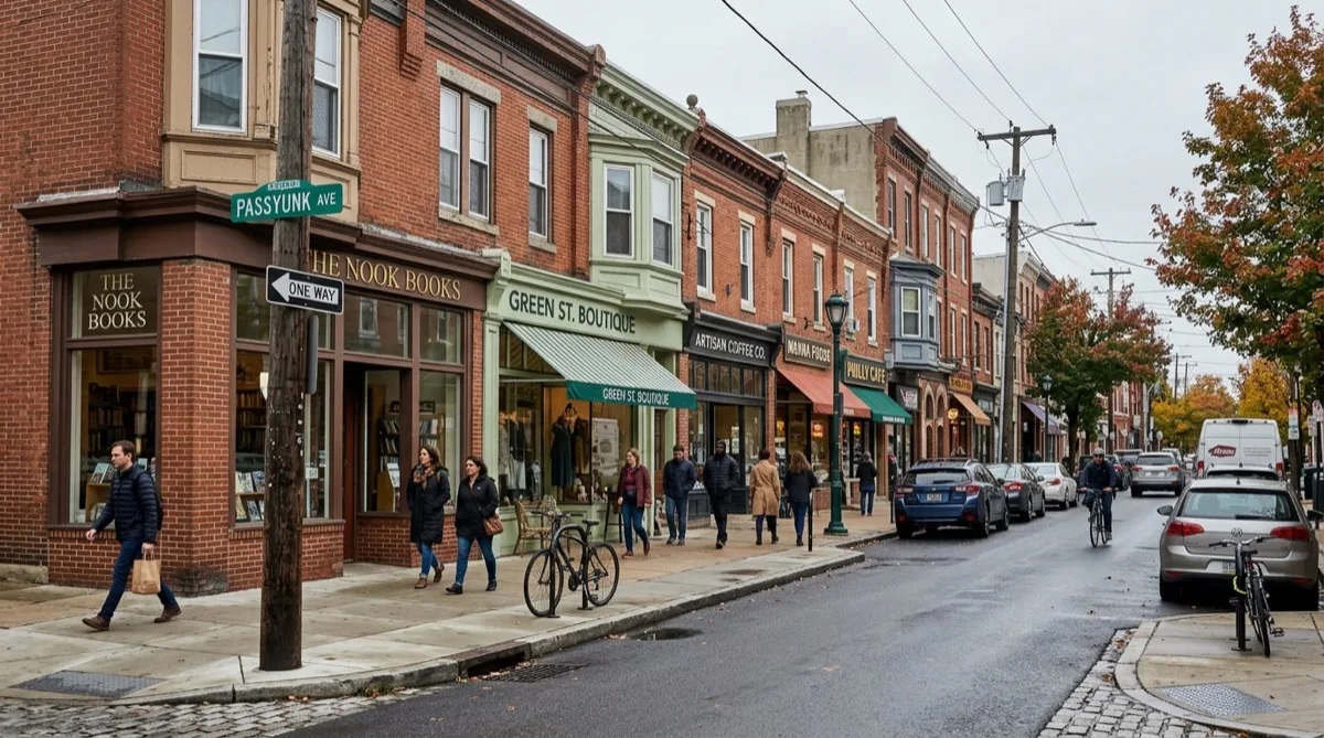 Philadelphia commercial street showing the urban context where anti-graffiti film is most needed