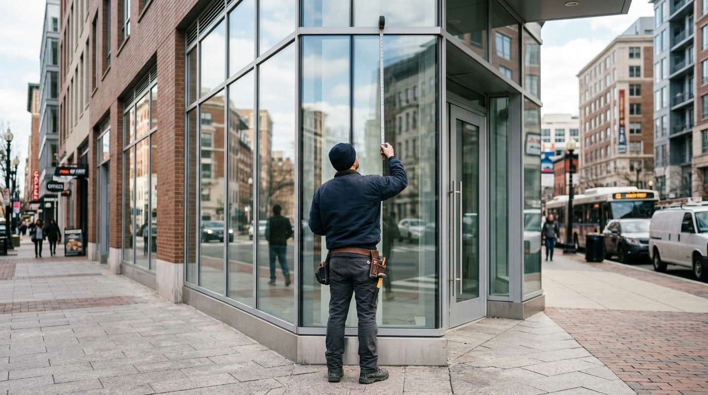 Professional site assessment of commercial glass before anti-graffiti film installation
