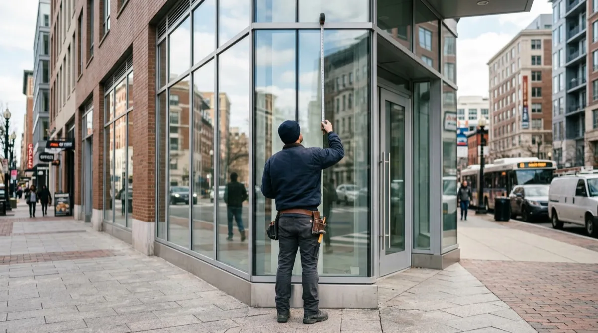 Professional site assessment of commercial glass before anti-graffiti film installation