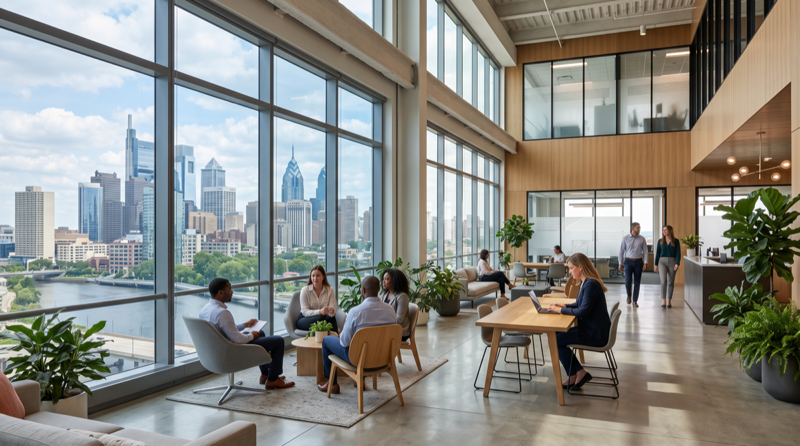 Philadelphia interior showing professional window film installed across different building types