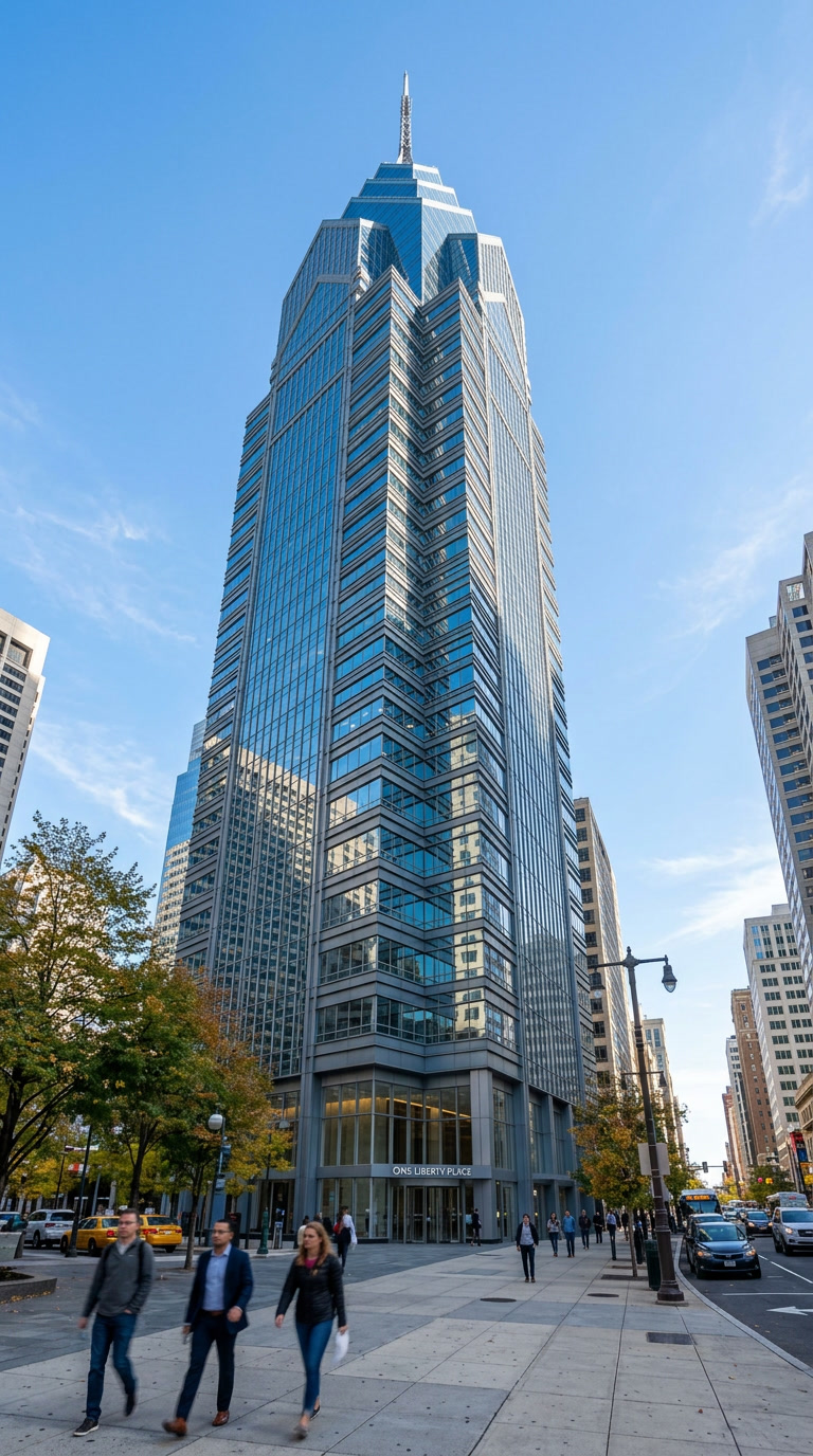 Philadelphia Class A office tower with Bird Divert commercial bird-safe film installation, Atlantic Flyway building