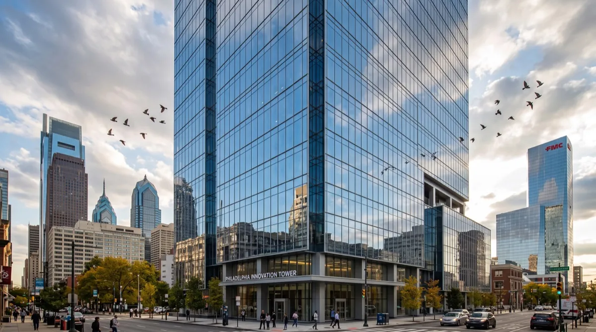 Bird Divert UV-reflective bird strike window film in Philadelphia on office tower glass