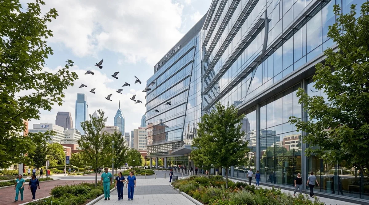 Bird safety film on Philadelphia commercial high-rise glass facade