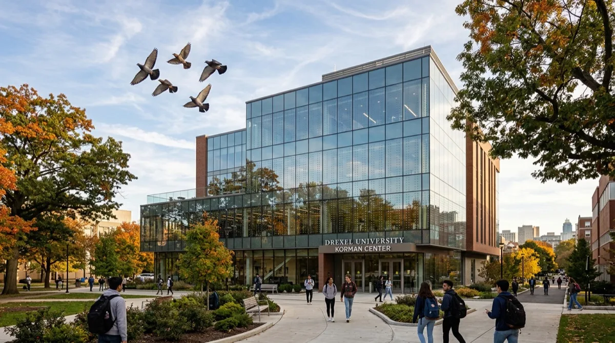 Bird strike prevention film on Philadelphia hospital health campus glass