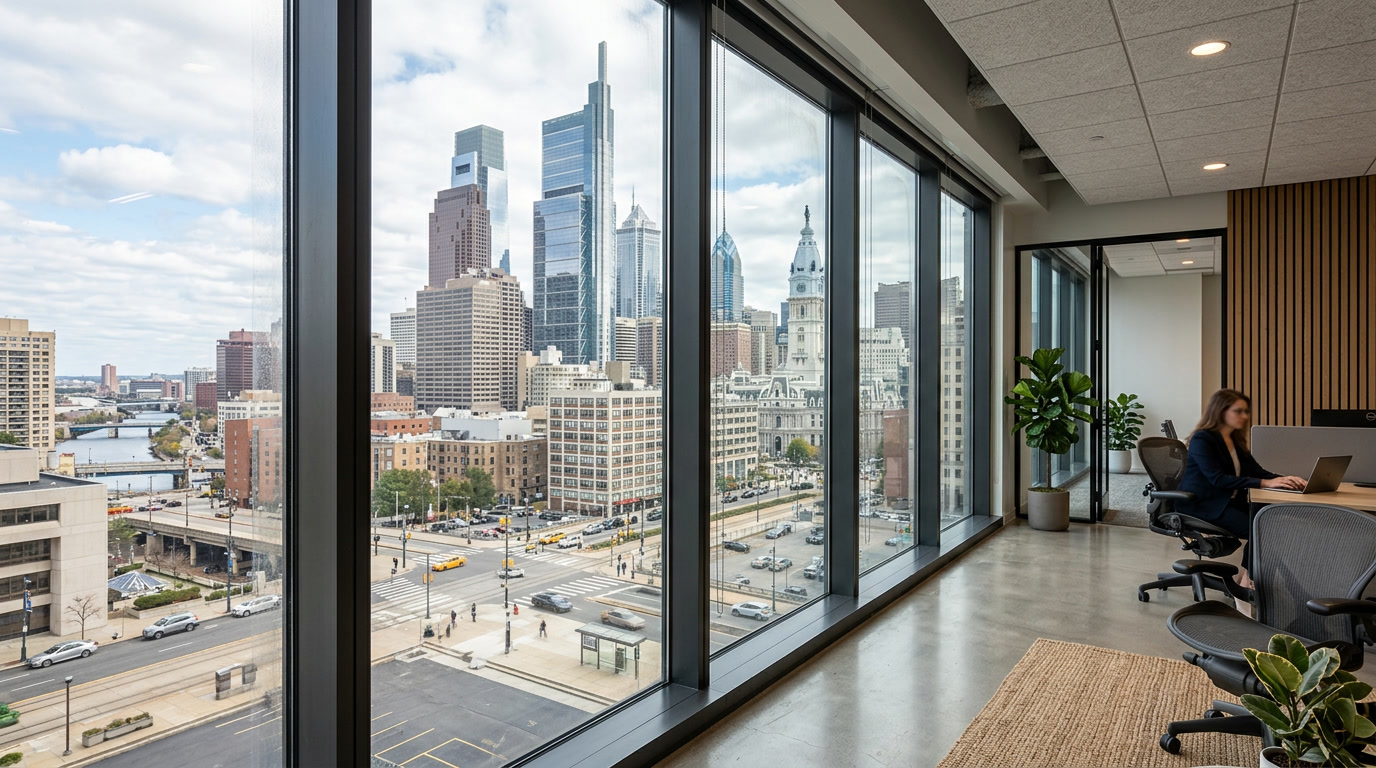 3M Scotchshield Ultra S800 blast mitigation film on Philadelphia office glass