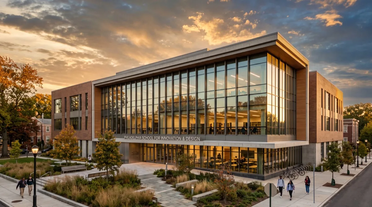 Blast mitigation window film on Philadelphia school building large glass panels