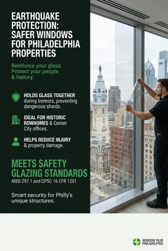 earthquake protection systems philadelphia infographic — Window Film Philadelphia