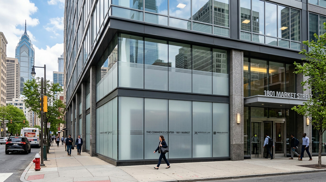Exterior building wrap on Philadelphia mixed-use commercial building