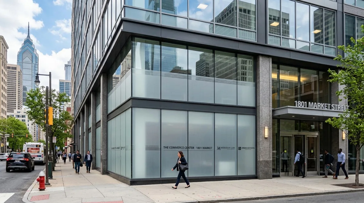 Exterior building wrap on Philadelphia mixed-use commercial building