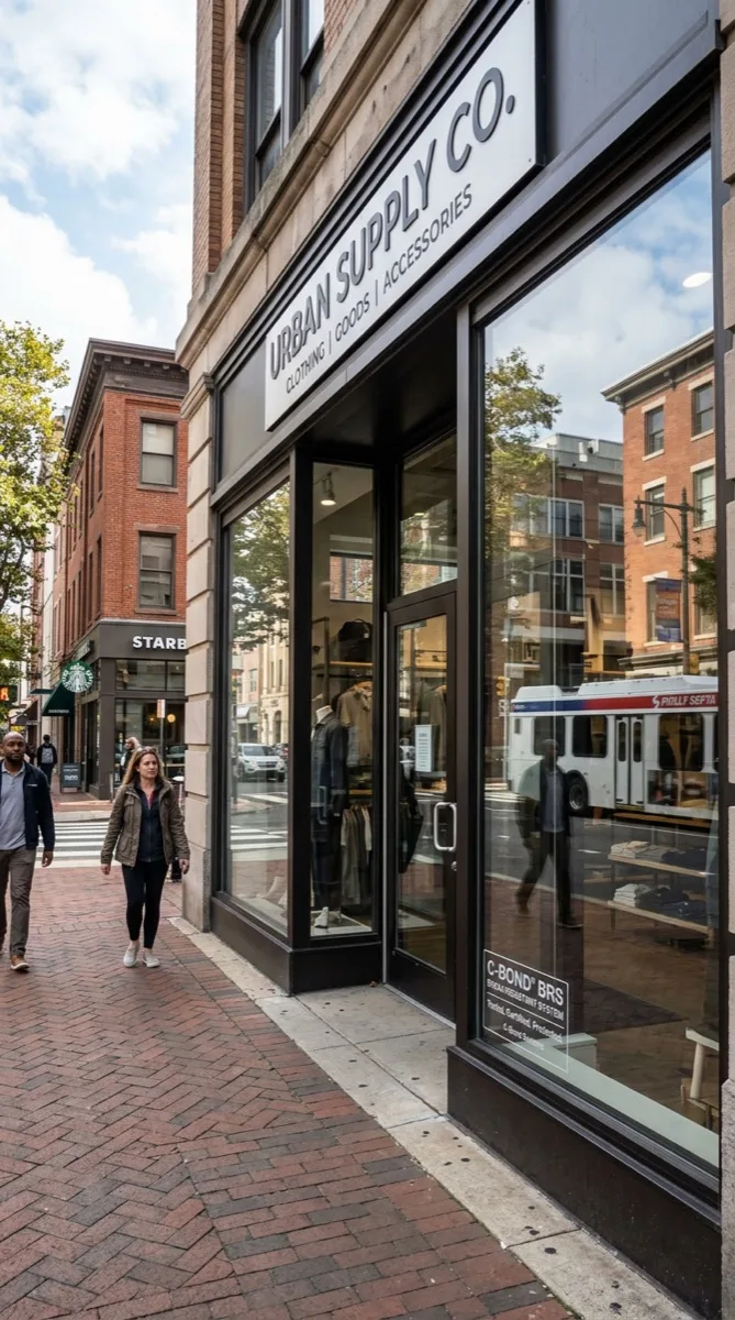 C-Bond BRS applied to Philadelphia retail storefront security glass