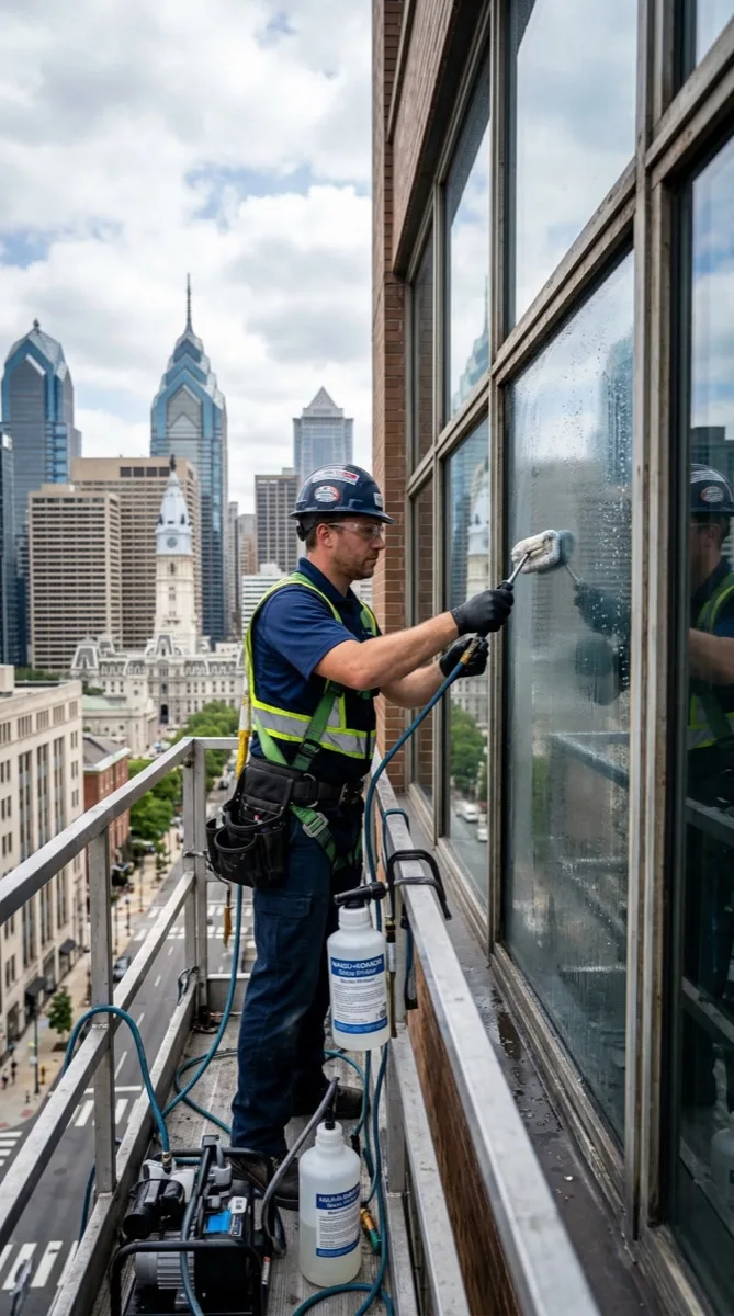 C-Bond nanoHybrid one-step film system on Philadelphia commercial glass