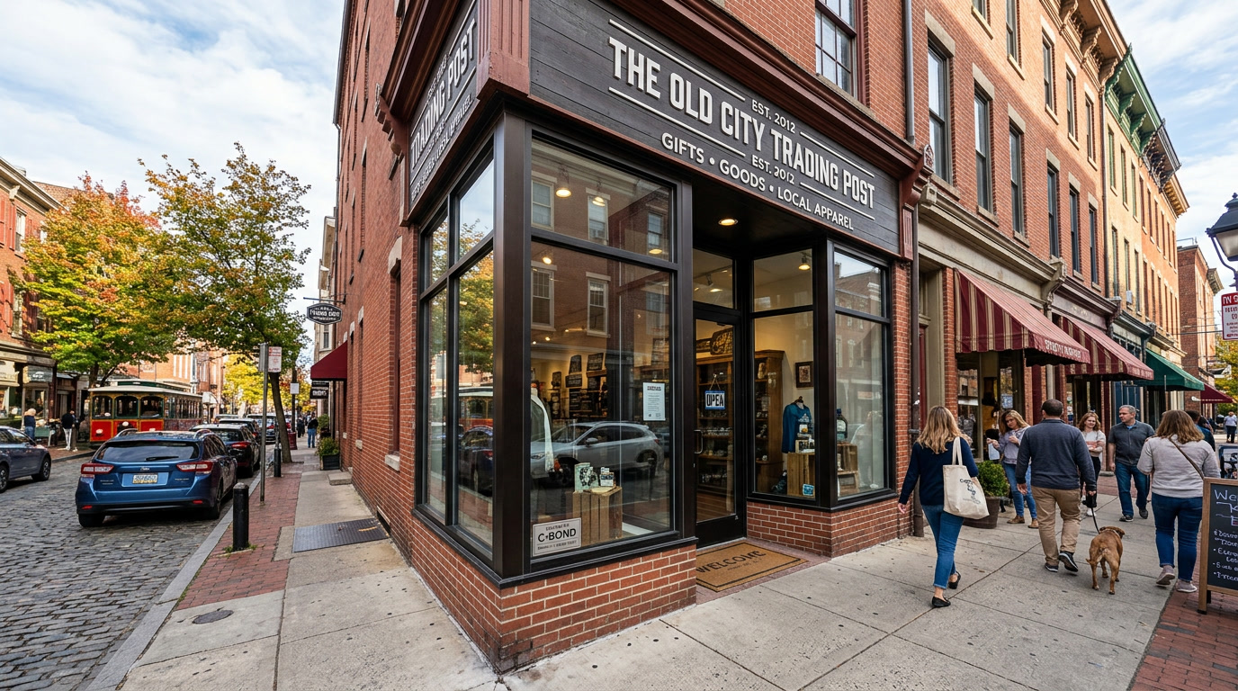 C-Bond BRS Old City Philadelphia retail case study Old City Philadelphia retail block storefront glass treated with C-Bond BRS