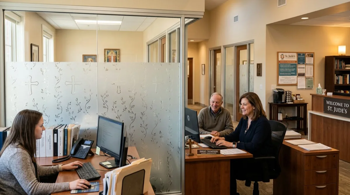 Church office privacy film on interior glass Church office privacy film on interior glass