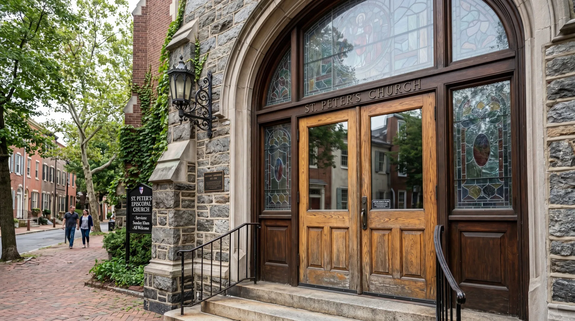 Security and anti-intrusion film on church entry glass doors Security and anti-intrusion film on church entry glass doors