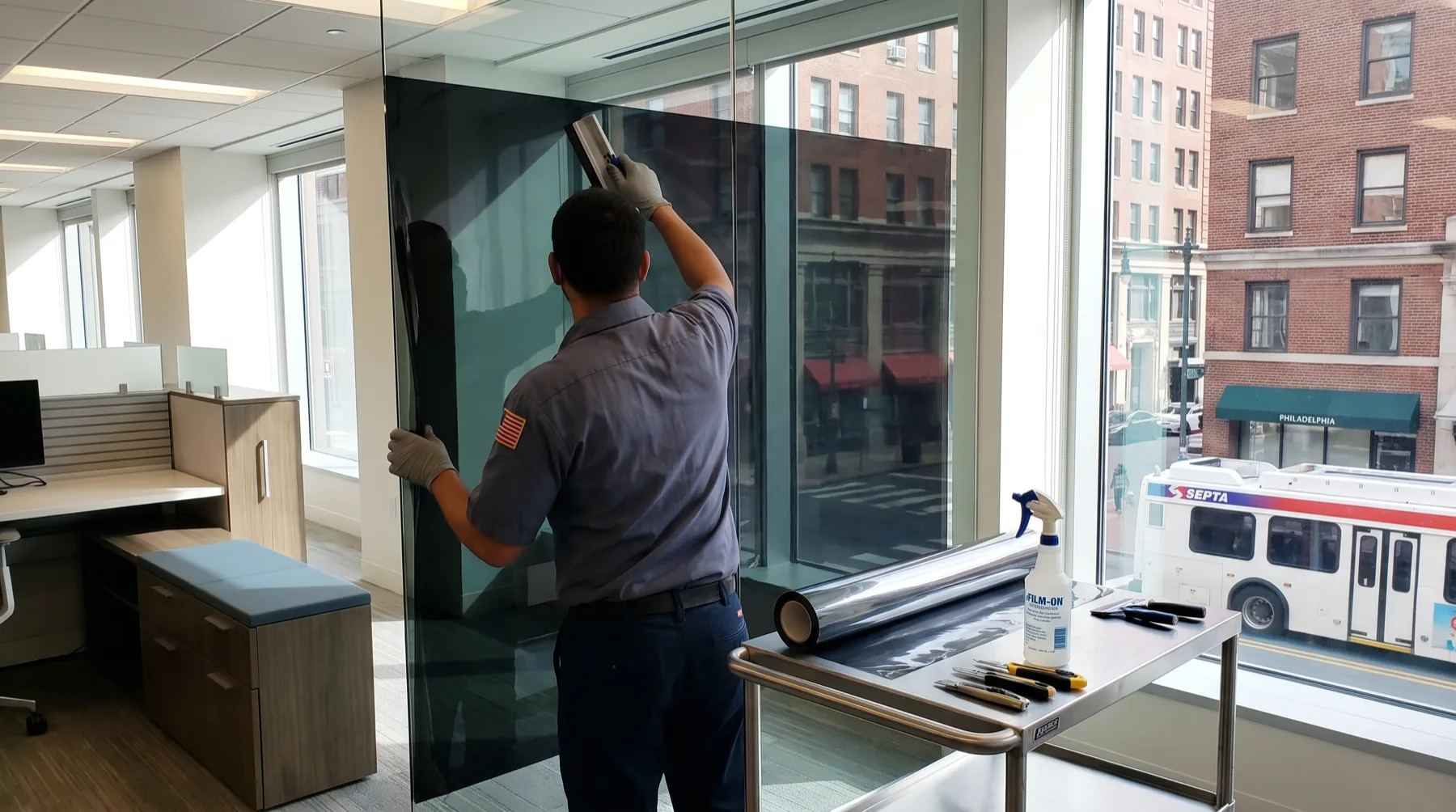 Commercial window film installation in Philadelphia