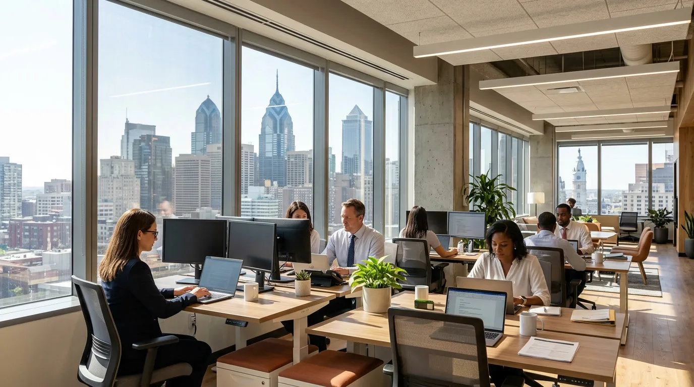 Philadelphia commercial office interior with window tinting installed