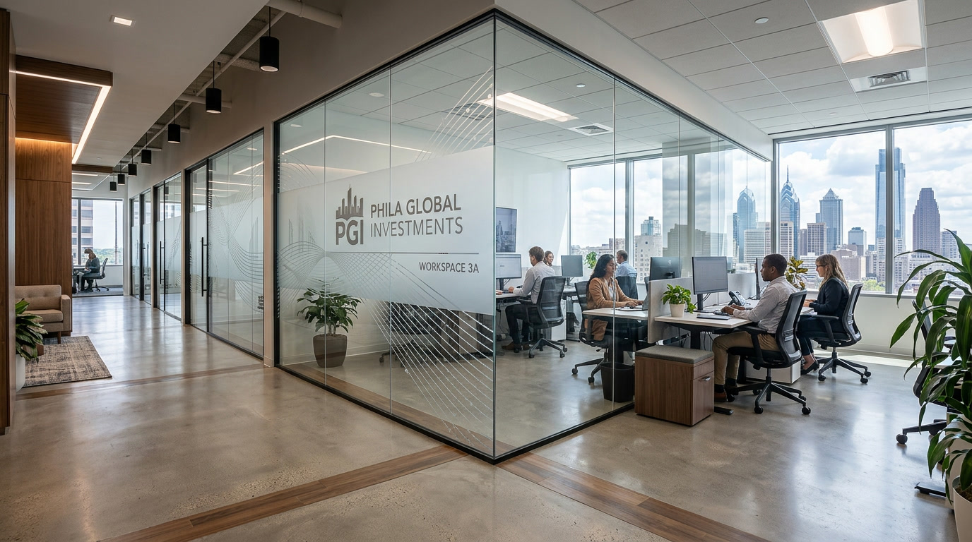 Decorative commercial window film on Philadelphia office glass partitions