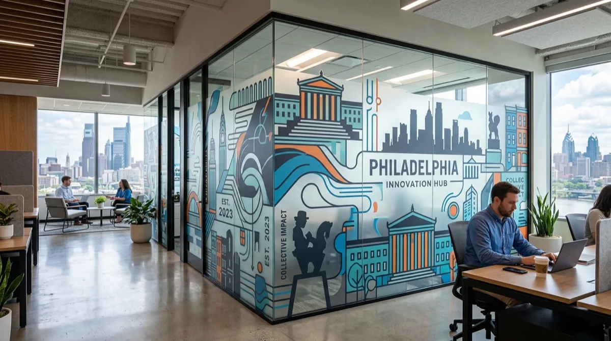 Custom graphic decorative window film in Philadelphia commercial space