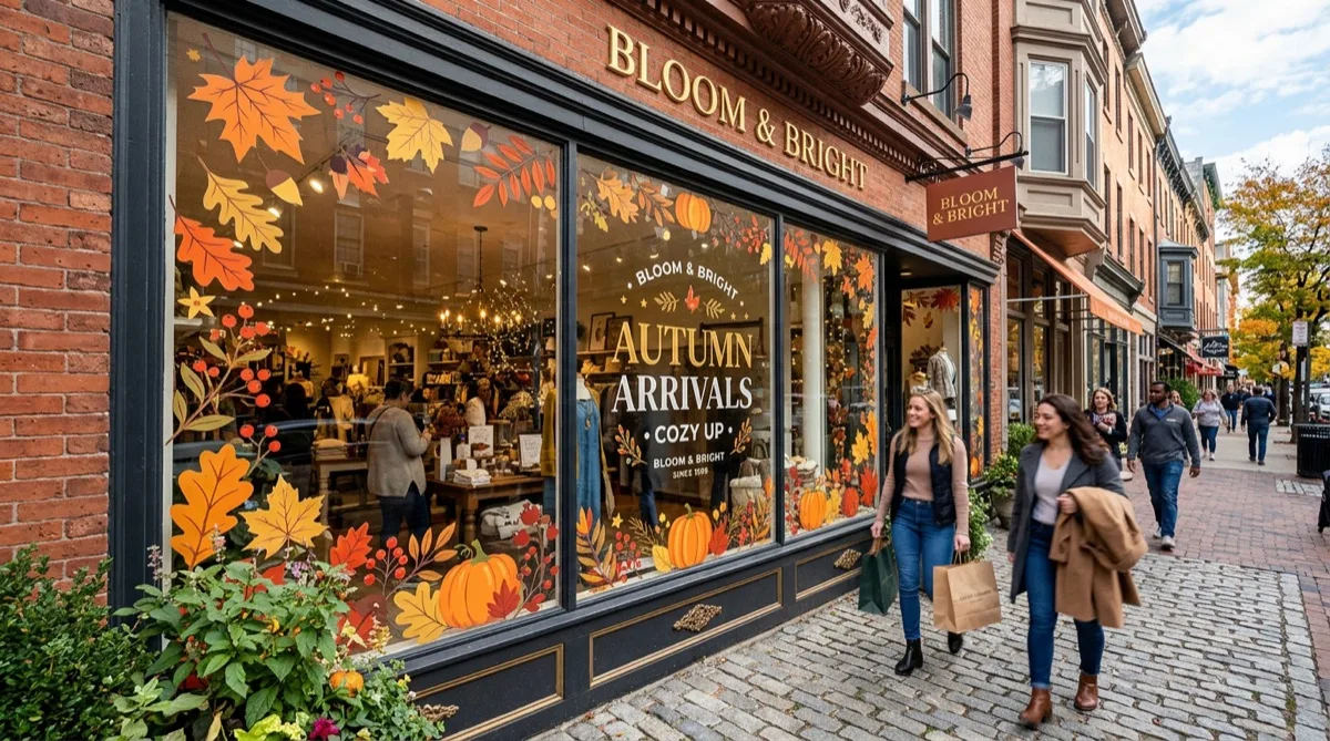 Promotional decorative window film on Philadelphia retail storefront glass