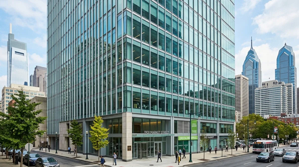 Energy saving solar window film on Philadelphia commercial building