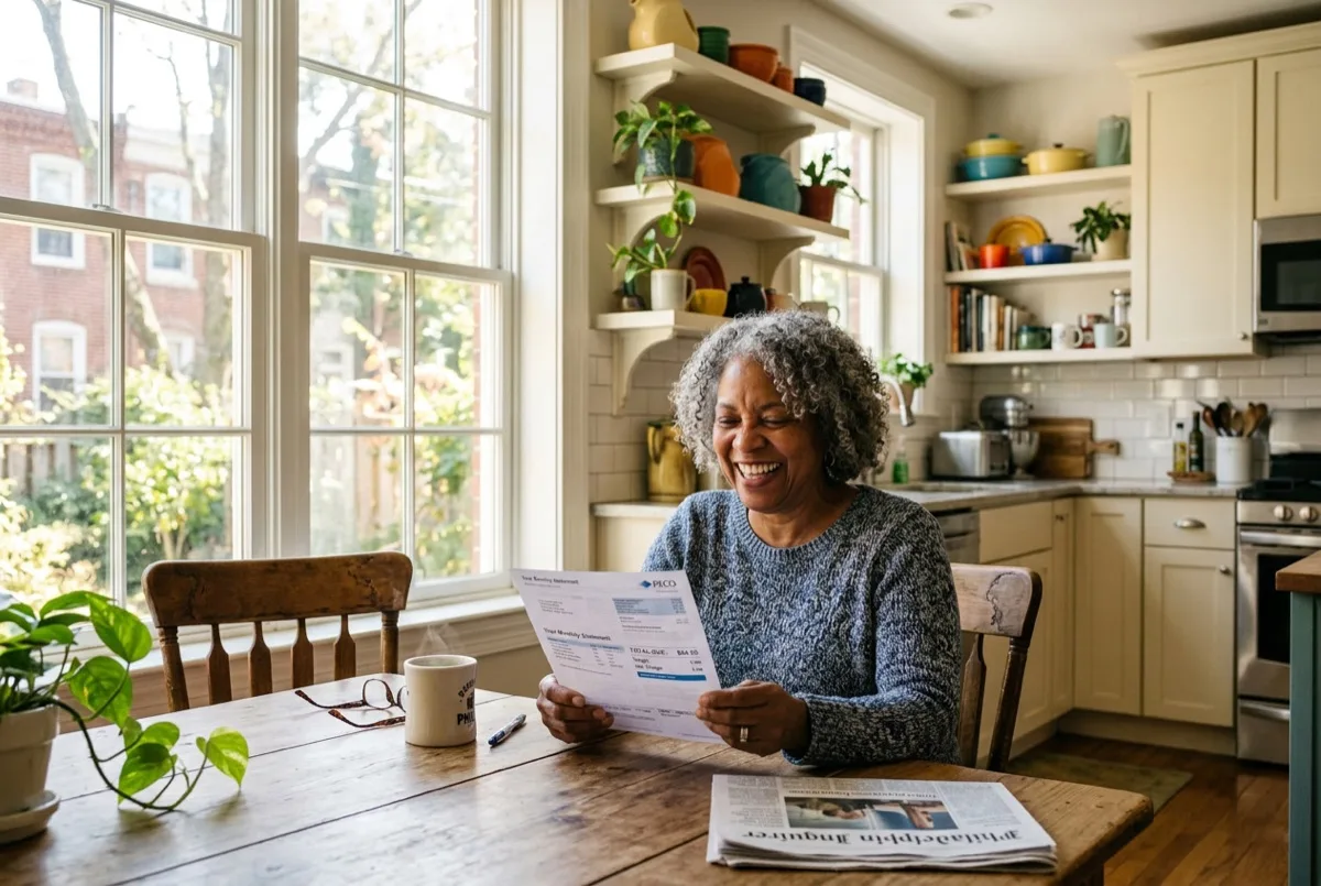 Philadelphia homeowner reviewing lower energy bills after energy saving window film installation