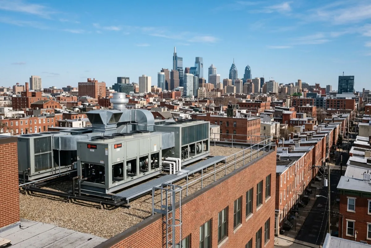 Philadelphia commercial building HVAC system running more efficiently after energy saving window film reduced thermal load
