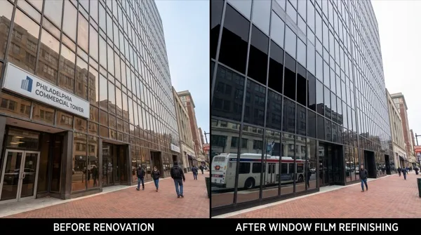 Philadelphia commercial building facade restored with exterior refinishing film