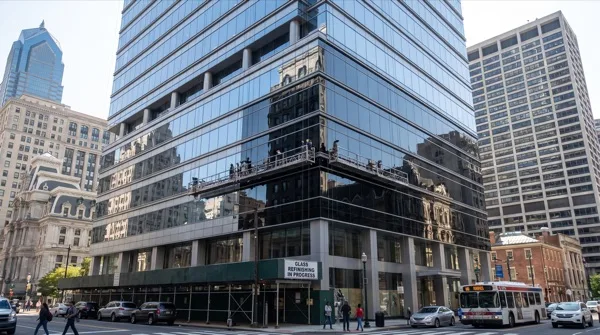 High-rise building exterior with refinishing film in Philadelphia
