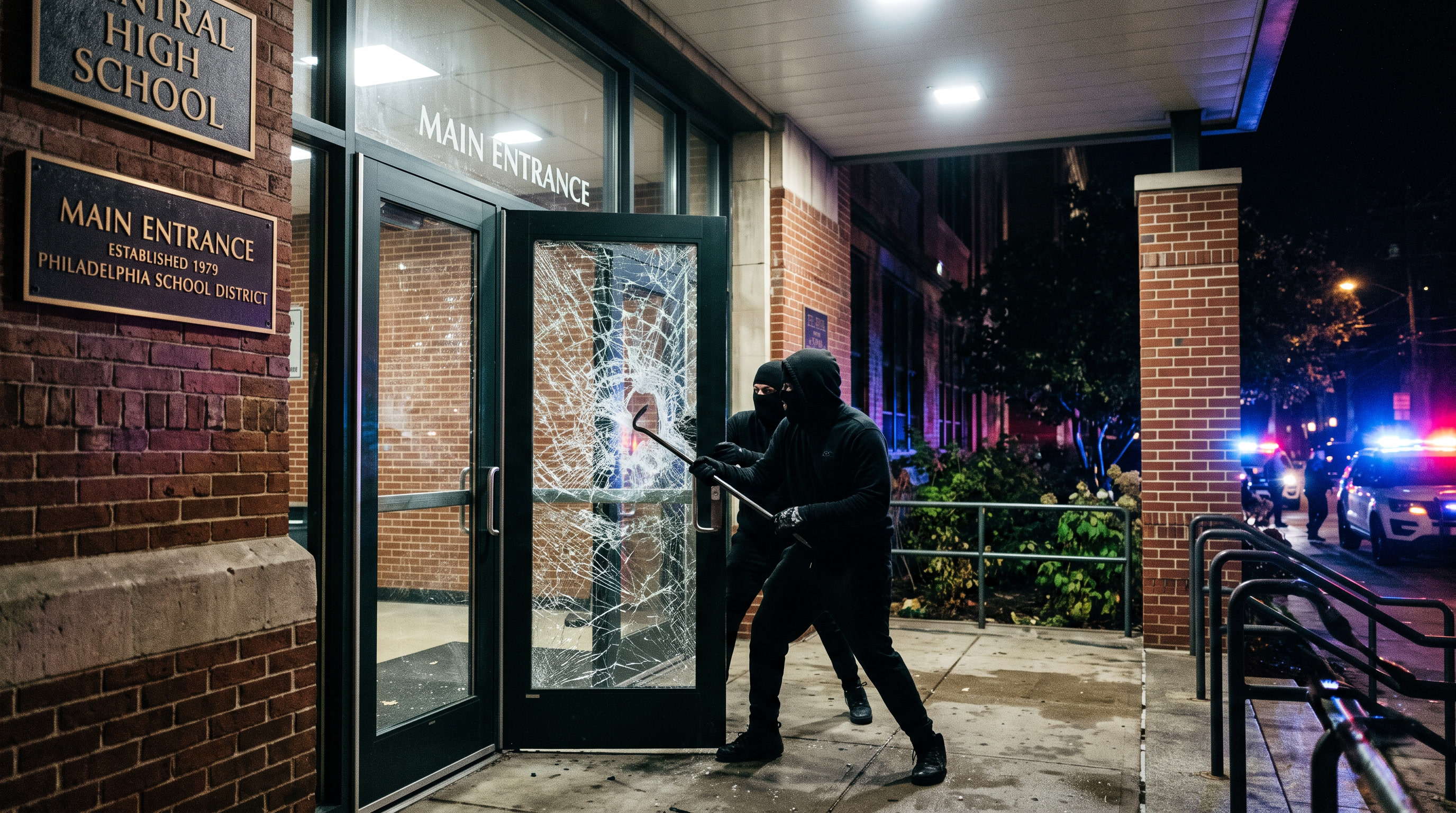 Forced entry protection window film on Philadelphia commercial entrance glass
