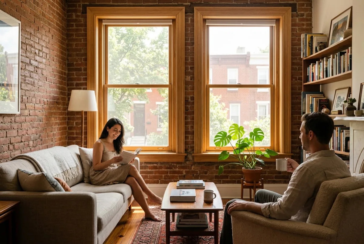 Dual-purpose solar and glare reduction window film in Philadelphia rowhouse - glare-free and comfortable in summer