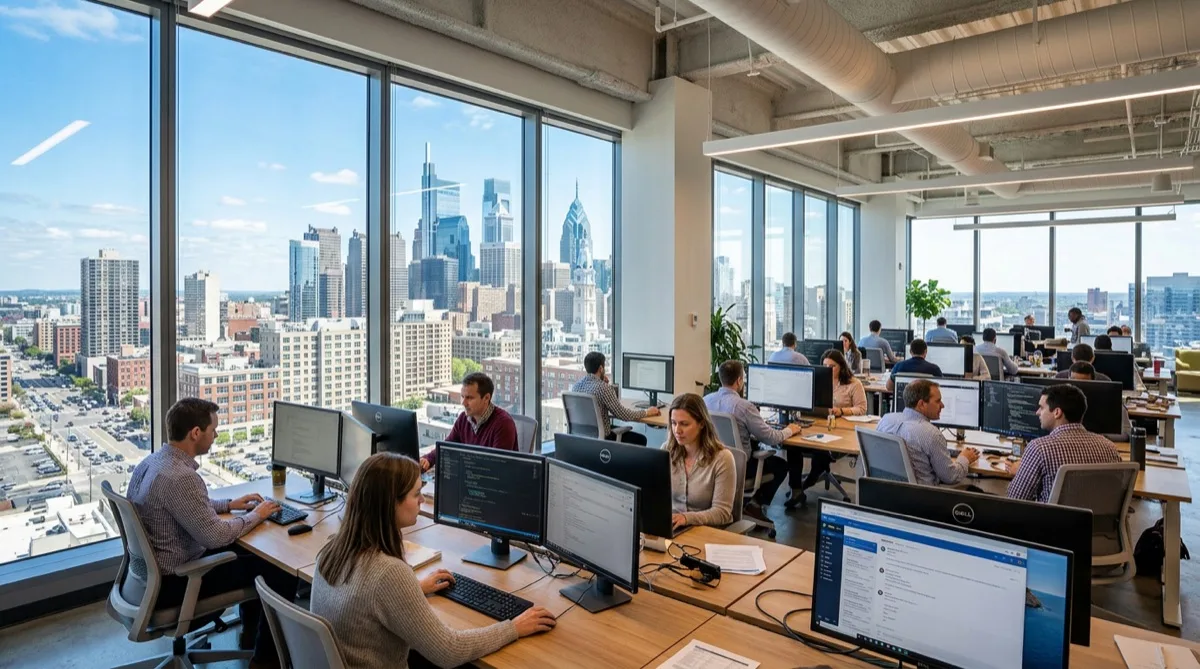 Glare reduction window film for Philadelphia open-plan office screens