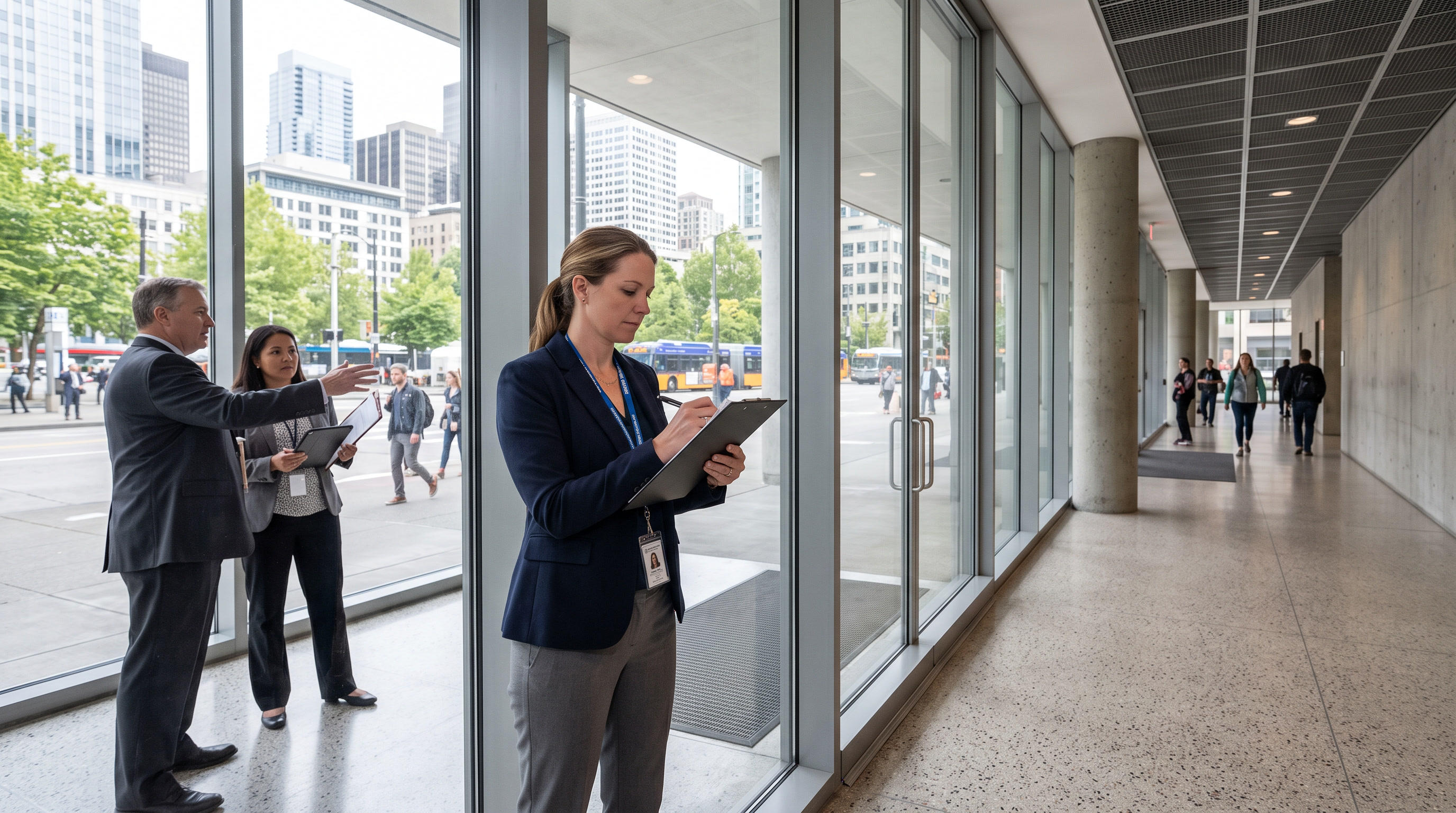 Government window film consultant meeting with facilities director in Philadelphia