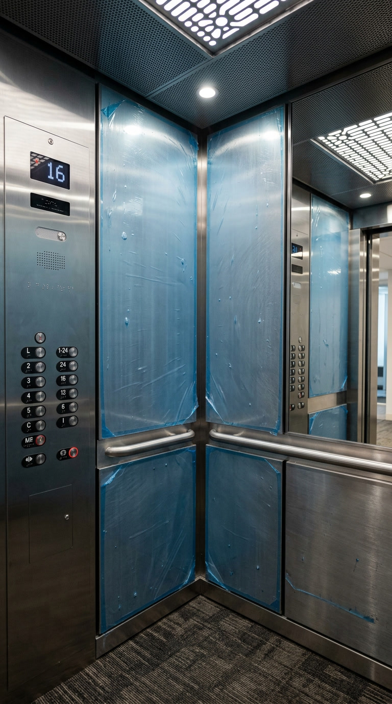 Metal Shield anti-graffiti film on stainless steel elevator interior Philadelphia