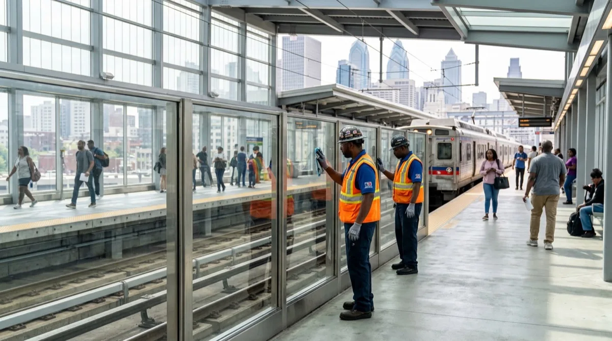 Philadelphia SEPTA transit station with Graffiti Shield protective film installed on glass barriers