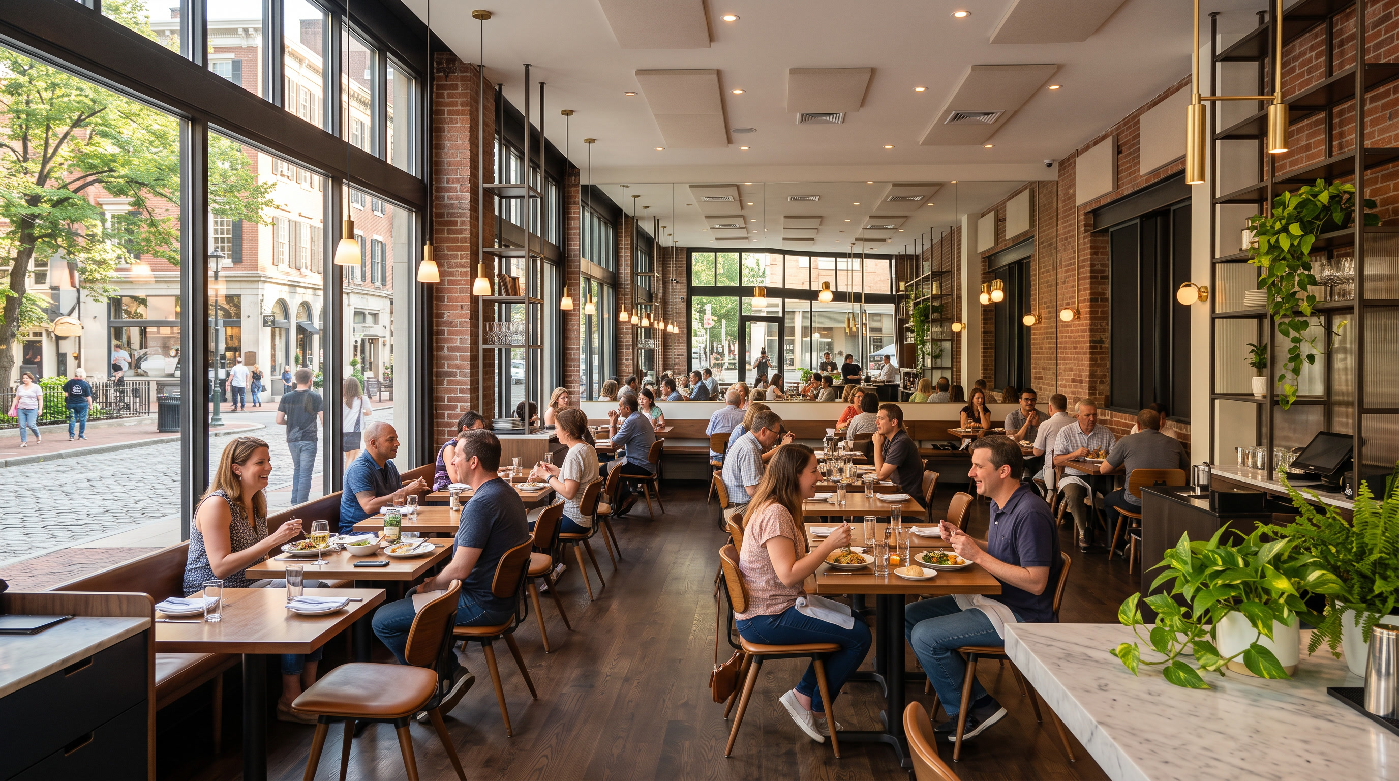 Philadelphia restaurant interior with Graffiti Shield protective film on mirrors and storefront glass