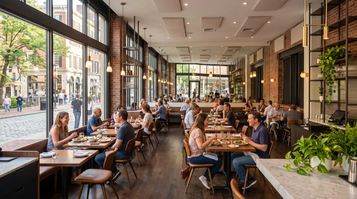 Philadelphia restaurant interior with Graffiti Shield protective film on mirrors and storefront glass