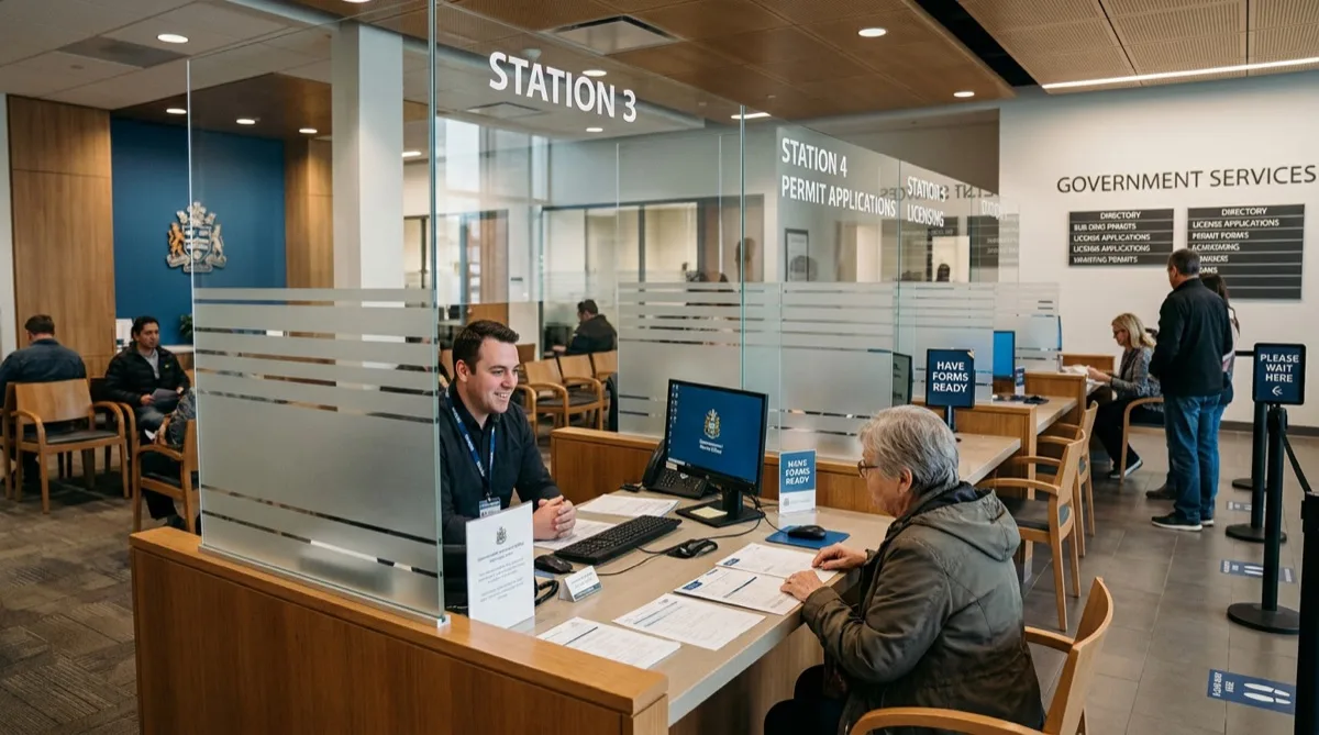 Permit office privacy film on public counter glass Permit office privacy film on public counter glass