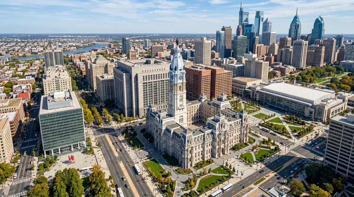 Philadelphia government campus with window film across civic buildings Philadelphia government campus with window film across civic buildings