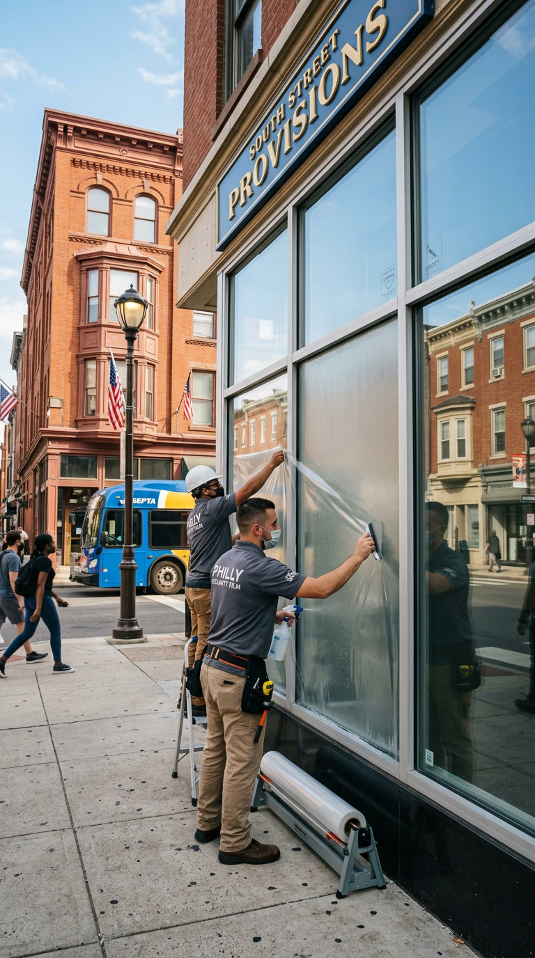 SafetyZone safety and security film on Philadelphia school and retail glass