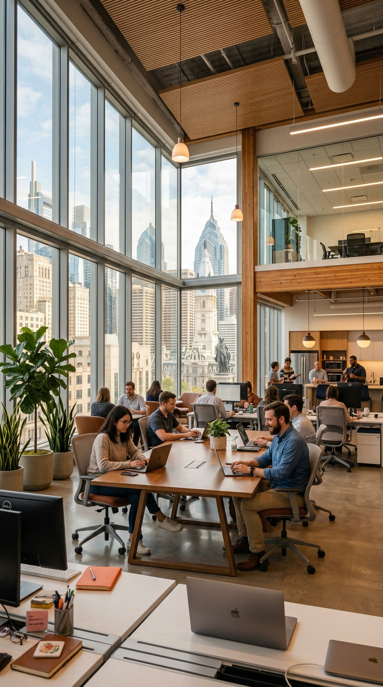 Comfortable Philadelphia office interior after Hanita Coatings SolarZone window film installation