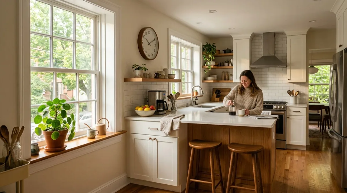 Philadelphia home kitchen with comfortable morning sunlight, energy-efficient feel