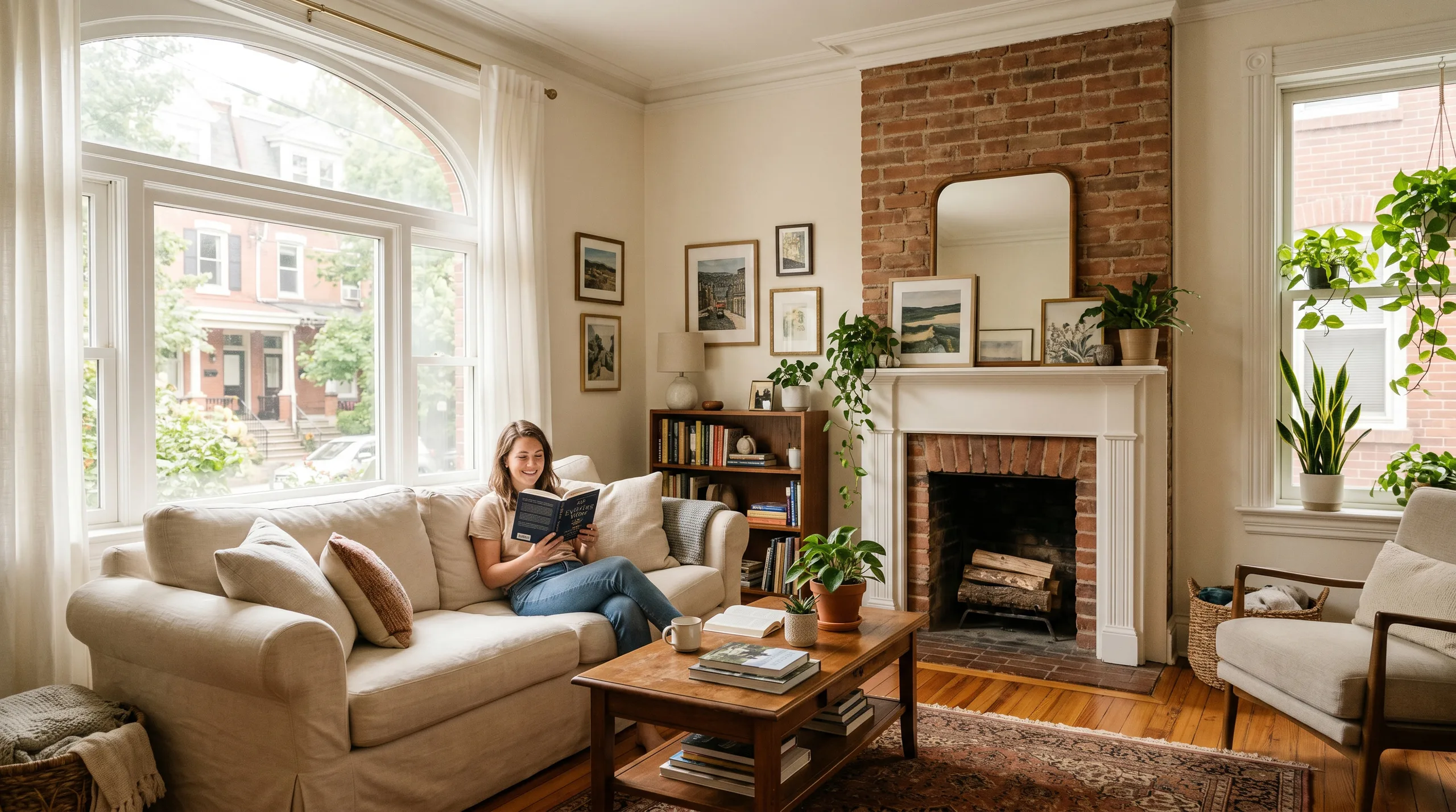 Philadelphia rowhouse interior with comfortable afternoon light through solar control window film