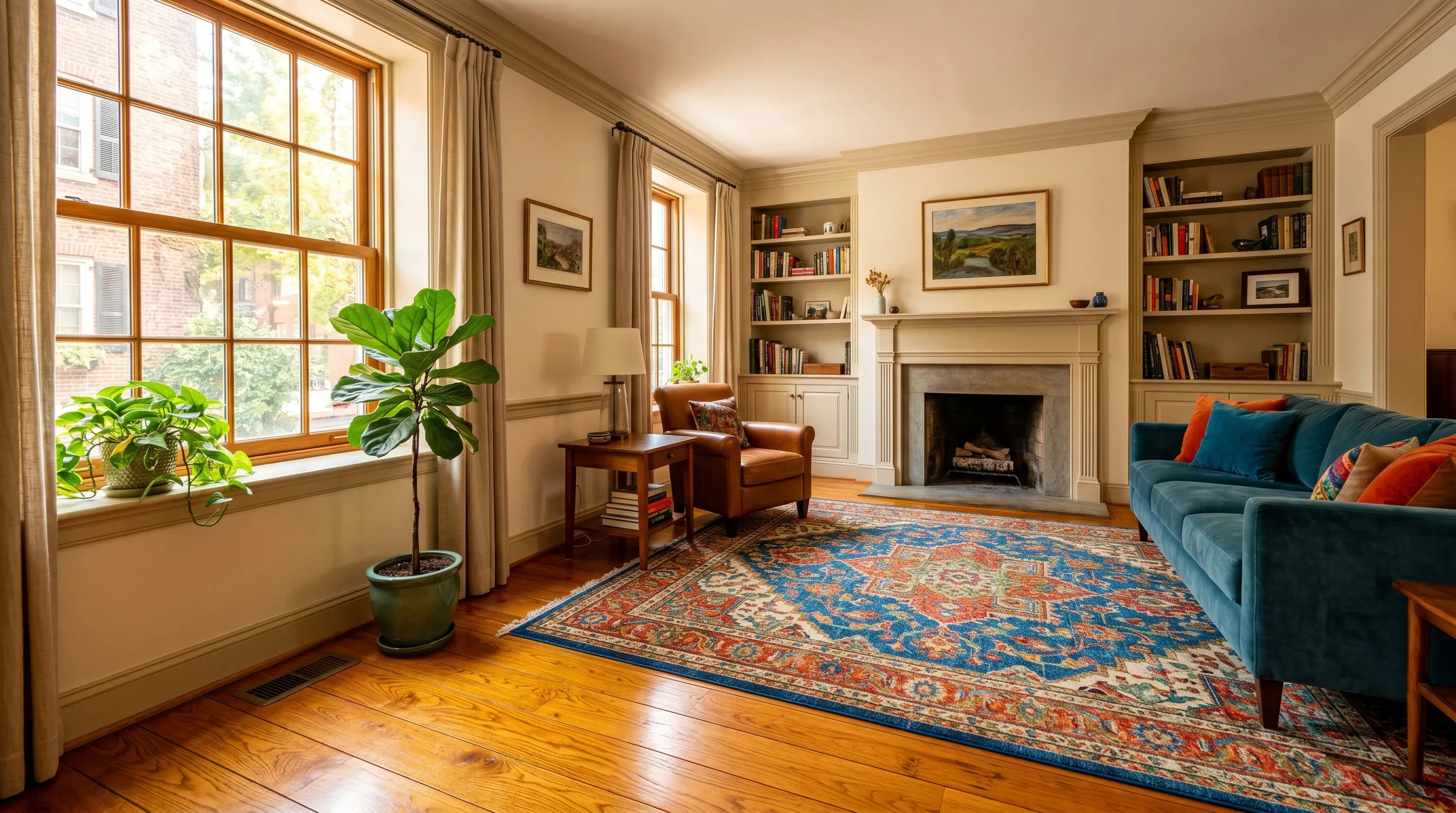 Philadelphia home with vibrant hardwood floors protected from UV fading by window film