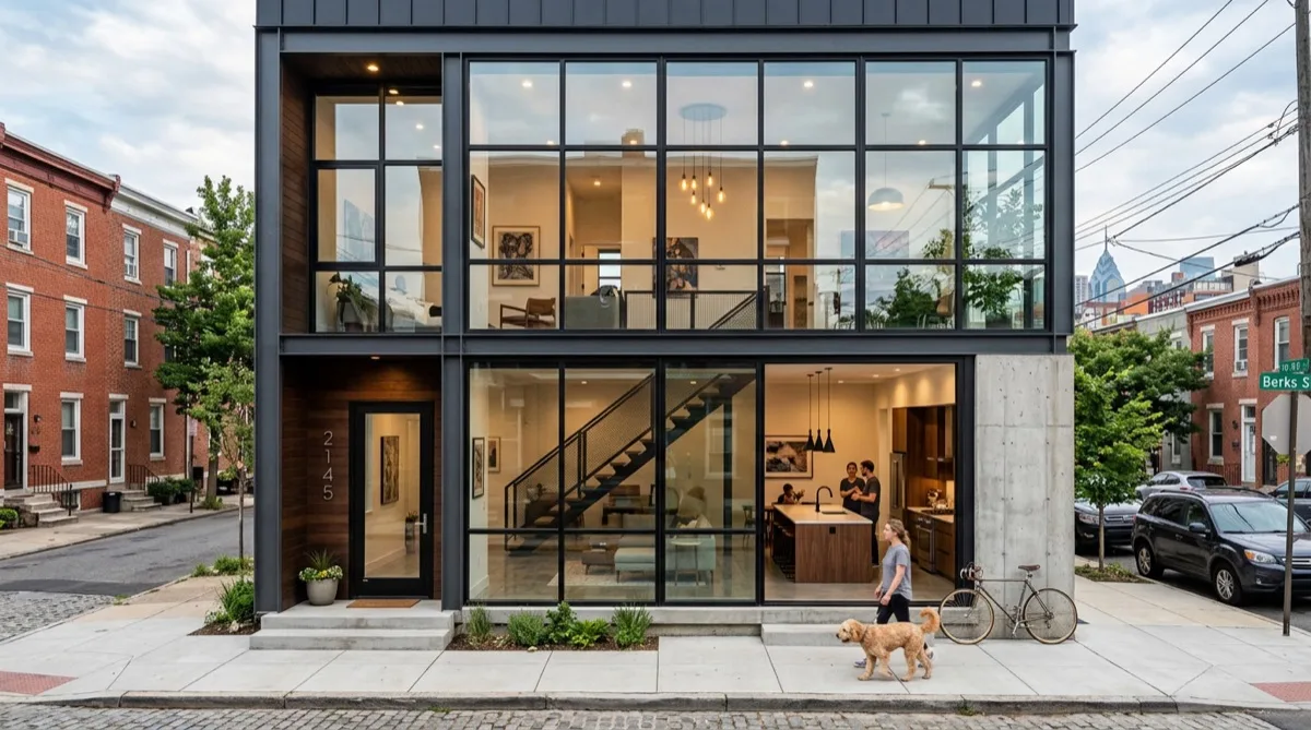 Modern new-construction Fishtown home with full-glass facade
